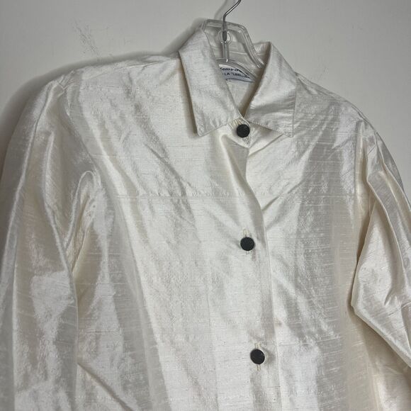 Louis Simon Womens Silk Button Up Shirt Small Ivory Collared Office Career Luxe - Picture 2 of 9